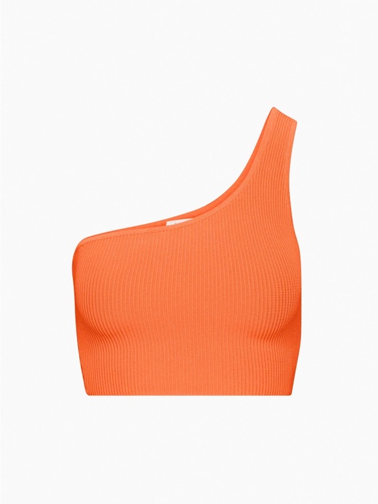 Babaton Tops - Sculpt Knit One-Shoulder Ribbed Crop Top - Orange